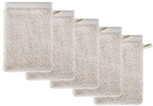 herzbach home Pura Lot de 5 gants de toilette de qualité supérieure - 100 % coton - Extra doux - Couleur : gris sable