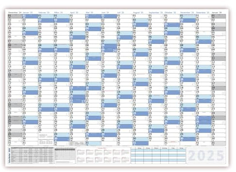 XXL Wandkalender DIN B1 2025 blau, nass abwischbar Format 100 x 70cm Jahresplaner Wandplaner gerollt