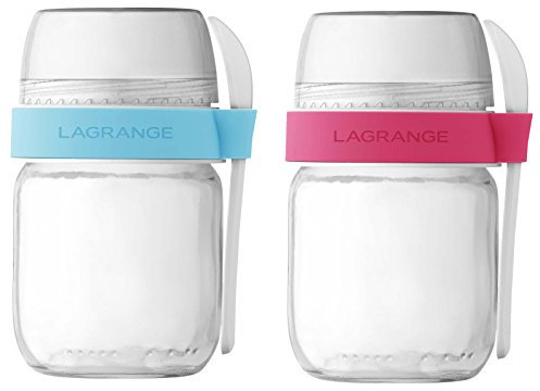 LAGRANGE, Lot de 2 pots yaourt compartimentés, Petite cuillère incluse, Fabrication française, Compatibles lave vaisselle, 440403