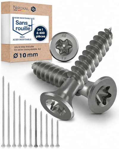 Träskruv i Rostfritt Stål A2, Försänkt Huvud, Torx TX40, Delgängad, 10 x 140 mm, 25 st, Universalskruv för Trä