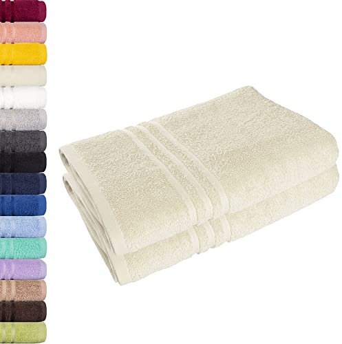 Lavea® 2er Set Duschtuch 70x140 cm, Frottierserie Elena - Premium Dusch-Handtuch Set/Badetücher Set - weich & saugfähig 100% Baumwolle - Creme