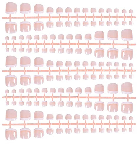140 Pezzi Unghie Finte Piedi, Francesi False Toenail Naturali Artificiali Copertura Completa Piede Unghie Punte per Donne Ragazze DIY Manicure Unghie Saloni, 14 Misure (A)