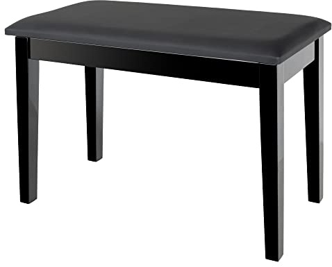 Classic Cantabile Pianobank modell S+ – extra bred pianopall – svart sits av konstläder – förvaringsfack under sitsen – massiv träkonstruktion – svart högglans
