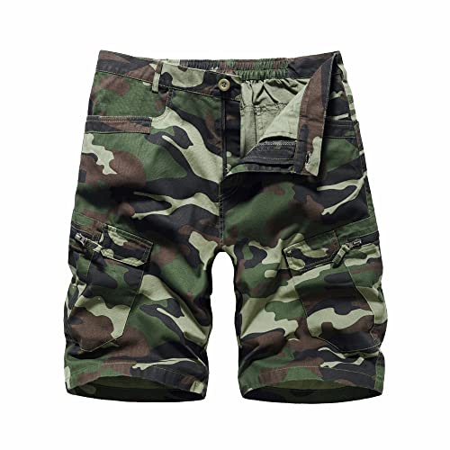 LY4U Pantalones Cortos de Combate para Hombre Estilo Casual de Algodón con Múltiples Bolsillos
