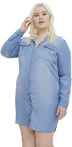 VERO MODA CURVE Damen Vmsila Short Dress Mix Ga Curve Noos Jeanskleid, Light Blue Denim, 48 Große Größen EU