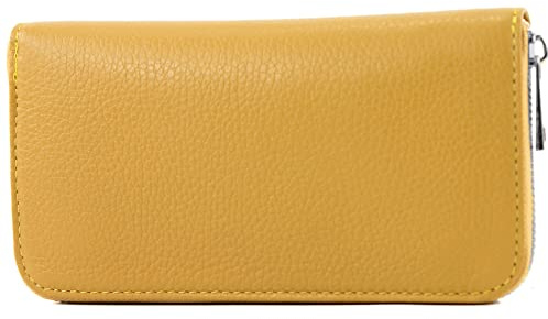 modamoda de SILBER-P02 Damen Leder Geldbörse Portemonnaie lang Handmade in Italy, Farbe:Senfgelb