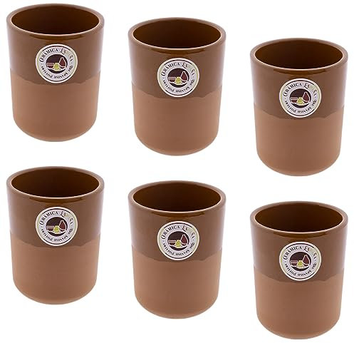 CERÁMICA ESPAÑA | Vaso de cerveza | Pack x6 vaso barro rojo Filo Miel - Modelo M03 | Jarras de cerveza en barro rojo | Vasos de agua | 300 ml