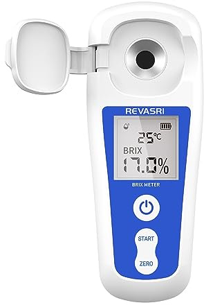 REVASRI Digital Brix Refractometer, Rechargeable Brix Meter for Liquid Sugar Content with LCD, 0-55% Range ±0.2% Accuracy with Auto Temperature Compensation