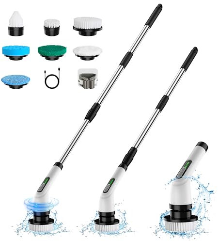 Limpiador Giratorio Eléctrico, Cepillo de Limpieza Eléctrico 7 en 1, Limpieza Potente de 420 RPM, Limpiador de baño de 1.5 Horas de Velocidad Dual con Brazo de extensión para Cocina, Coche, Azulejos