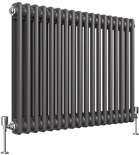Heilmetz Column Radiator Horizontal Double, 600 x 830mm Traditional Cast Iron Style 2 Column Radiators Central Heating Radiator Anthracite