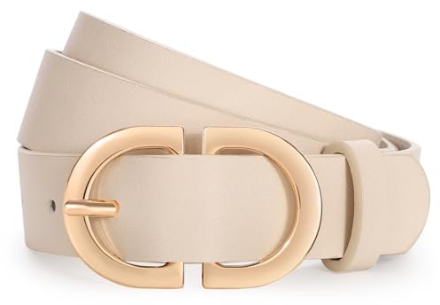 WHIPPY Damen Ledergürtel für Jeans Hosen Leder Gürtel Damengürtel mit goldener Schnalle,beige 120cm