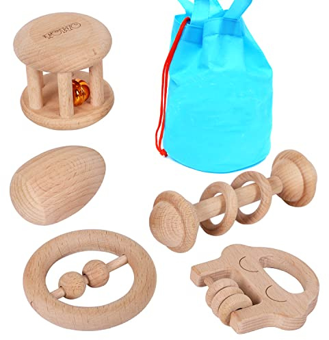 TOWO Maracas neonato di legno giochi per bambini 6 mesi-giochi ecologici e facili da afferrare Strumento musicale per lo sviluppo cerebrale sensoriale del Neonato Regalo prima infanzia neonato