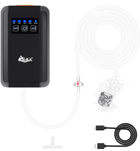 AQQA Aquarium Air Pump Fish Tank Aerator Pump Battery Backup Fish Oxygen Pump Rechargeable Portable Bubbler Pump with Air Stone, Air Tube & Check Valve (1.5W 80GPH)