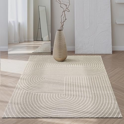 the carpet Santo Plus Outdoor Teppich – Wetterfest & Pflegeleicht, Balkon Teppich, Terrasse & Garten, Flachgewebe Indoor & Outdoor, Modern für Wohnzimmer & Schlafzimmer, Beige, 80 x 150 cm