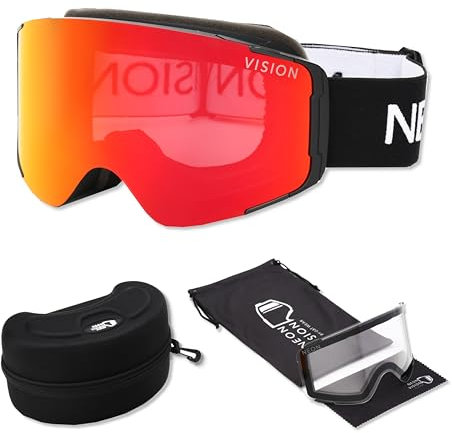 NeonVision - FullFace Pro Mountainbike Brille mit Anti-Fog-Gläser und 100% UV-Schutz - MTB Sportbrille für Helm ideal auch als Motorradbrille, Motocrossbrille und Skibrille (Schlagfest und kratzfest)
