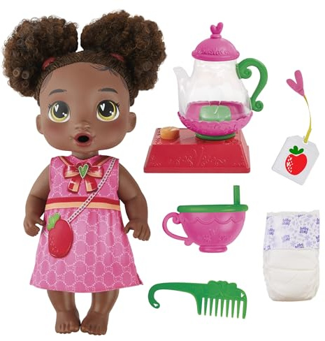 Baby Alive Bubbly Tea Party Berry Boo Doll with Teapot Accessories, Black Hair, 11 Inches, Toys for 3 Year Old Girls and Boys & Up