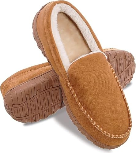 MIXIN Moccasins for Men House Slippers Indoor Outdoor Plush Mens Bedroom Shoes with Hard Sole