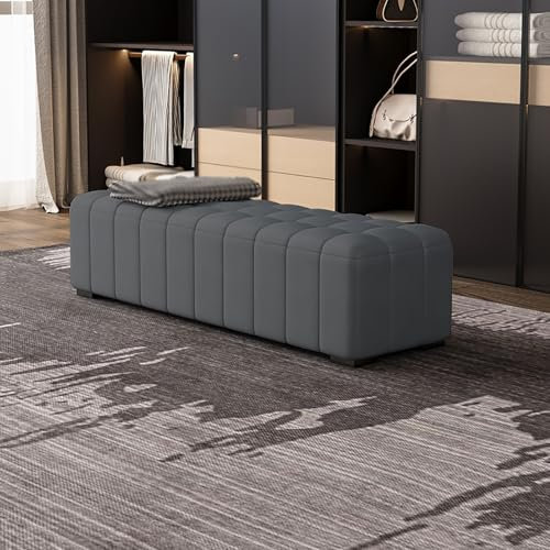 Cassapanca ottomana extra large con cerniere di sicurezza, grigio scuro, 120 x 45 x 42 cm, ideale per camera da letto, soggiorno, ingresso, scarpiera e baule per riporre le scarpe alla fine del letto