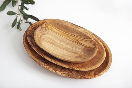 Lot de 3 plats ovales en bois d'olivier