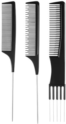 Pettine, 3 Pezzi Pettine Capelli, Pettine a Coda Fibra di Carbonio, Pettini Styling, Pettini Barbiere, Pettine di Coda, Pettine Antistatico in Fibra di Carbonio, Pettine Coda di Topo d'Acciaio Fibra