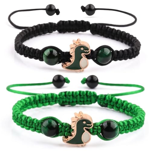 LunarCharm Pulsera Trenzada de Dinosaurio para Niños - 2 Piezas de la Amistad - Regalo para Fiesta de Cumpleaños