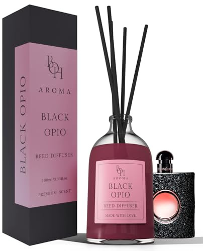 Black OPIO - Diffuseur de parfum avec 5 bâtonnets parfumés - 100 ml - Désodorisant avec bâtonnets parfumés pour l'appartement - Diffuseur avec bâtonnets - Parfum d'ambiance inspiré des parfums de luxe