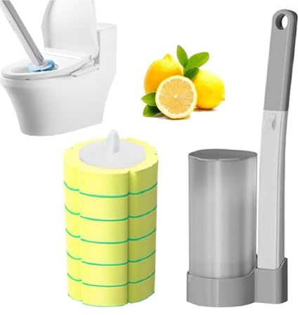 2025 Disposable Toilet Brush & Wand Kit - Hygienic Cleaning System for Toilet, Sink, Bathtub, Wash Basin, With Replaceable Brush Heads - Eco-Friendly & Easy to Use (Lemon flavor+Gray brush)