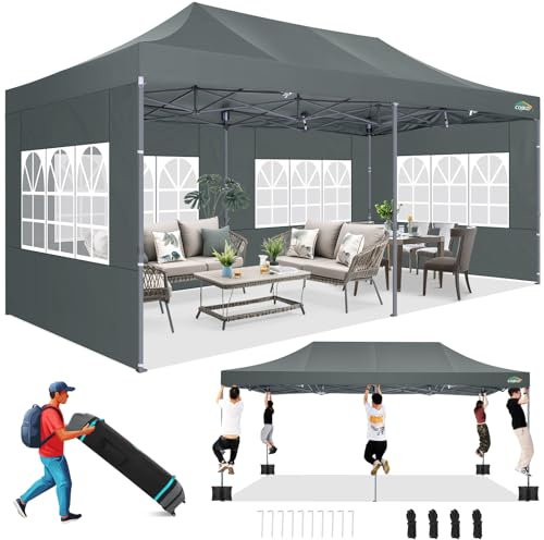 COBIZI 3x6m Pop-up Pavillon Robust mit 6 Seitenwänden, Einfach aufzubauendes Partyzelt für Outdoor-Veranstaltungen, 100% Wasserdichtes, 3-Fach höhenverstellbar mit Transporttasche auf Rädern, Grau