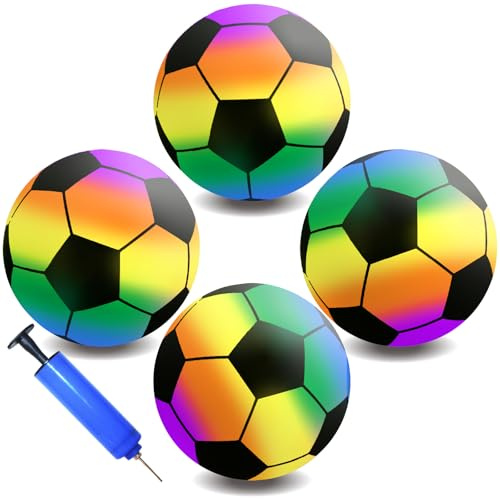 JIUHEEDAMAI Lot de 4 balles gonflables en PVC pour enfants et adultes - Avec pompe - 18-22 cm - Pour l'intérieur et l'extérieur
