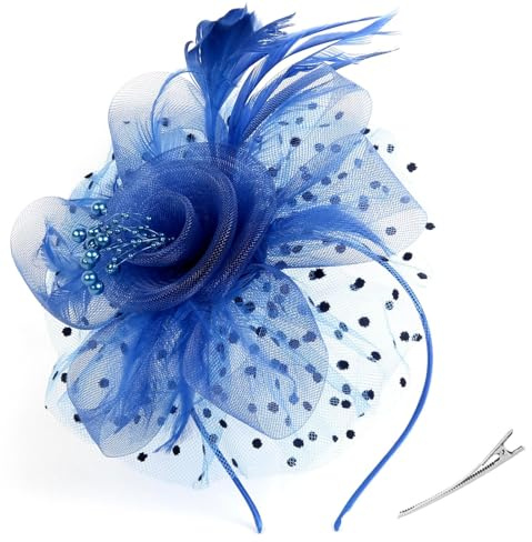 ZHITENG Fascinator för damer, fascinatormössa för damer, hårsmycke av mesh, fjädrar, slöja, mesh-pannband, huvudbonad med pärlor, fjädrar, blommor, för tebjudning, huvudbonad, cocktail, slöja, fest