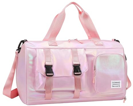 MeYuxg Sportväska dam resväska med skofack och våtfack, resväska dam glitter gymväska, vattentät simväska, träningsväska, bastuväska för sport, fitness, träning, resor, ROSA, 45 x 21 x 26 cm, glitter