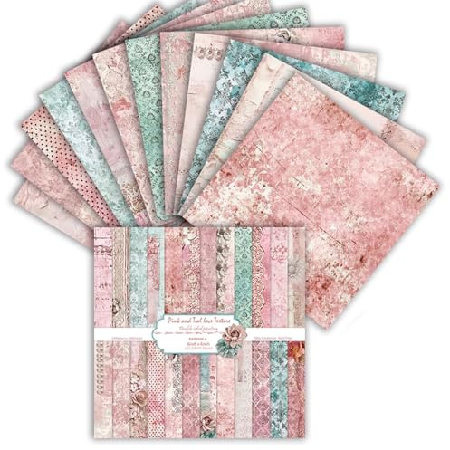 Scrapbook papper 24 ark, 15,2 x 15,2 cm, vintage, dubbelsidigt mönsterpapper, dekorativt papper set för gör-det-själv fotoalbum och klippbokdekoration (rosa, 6 tum)