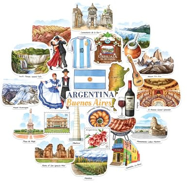 Marinblå pion lockande Argentina statement-klistermärken – handillustrerad akvarell, glansig, vattentät – för resväskor, bärbara datorer, vattenflaskor (28 st)