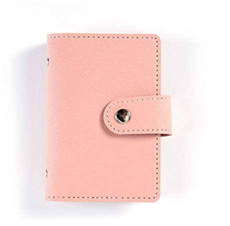 Étui pour cartes de crédit en cuir souple, mini portefeuille, portable, porte-cartes de crédit, plusieurs compartiments, étui pour cartes de visite avec bouton (rose), 7,5 cm x 11 cm