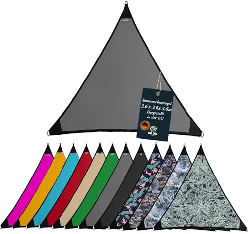 Sonnensegel Wasserdicht Sonnenschutz Garten mit befestigungen Leinen 100% Schutz vor UV-Strahlungen (3,6m x 3,6m, Grau)