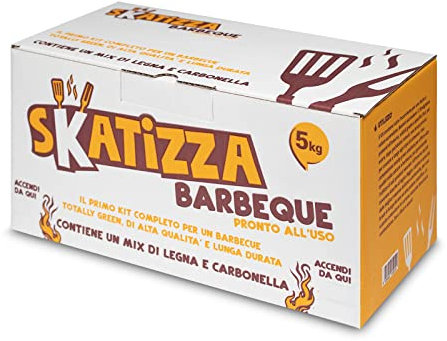 Skatizza Carbonella per Barbecue - Mix di Legna e Carbone in Scatola Pronto all'uso e Totally Green 5 Kg