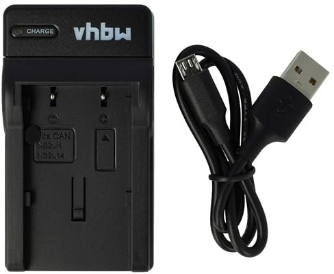 vhbw Cargador USB-C Compatible con Canon NB-2LH | NB-2L18 cámara videocámara/batería + cable USB-C + LED