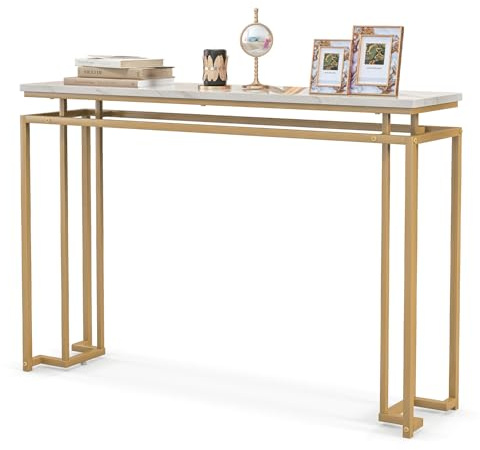 LIFEZEAL Konsolbord i modern marmor med metallstruktur för hall, vardagsrum, entré - 120 x 30 x 80,5 cm, guld