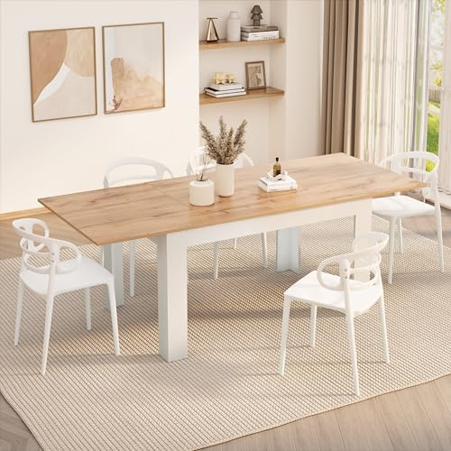 Mobili Fiver, Tavolo allungabile Cucina, Easy, 140(220) x90 cm, Rovere Rustico e Bianco Frassino, per 6-8 persone, Tavolo Cucina, Made in Italy