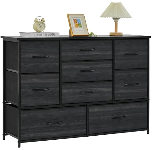 LYNCOHOME Chest of Drawers Bedroom furniture with 9 Drawers Fabric Dresser Storage Organizer, Wide Dresser TV Stand for Bedroom, Living Room, Entryway, Nursery