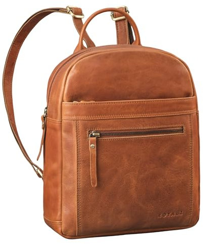 ROYALZ City Rucksack Damen klein Leder Tagesrucksack 'Delaware' moderne Vintage Rucksack-Handtasche Echtleder passend für DIN A5 Dokumente Daypack, Farbe:Texas Braun