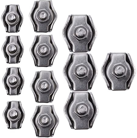FELTECHELECTR 12pcs 304 Stainless Steel Rope Connector Single Clips Wire Rope Cable Clamps M2 M3 M4 Sizes Sturdy Cable Grips Splicer Kit Fixing and Securing