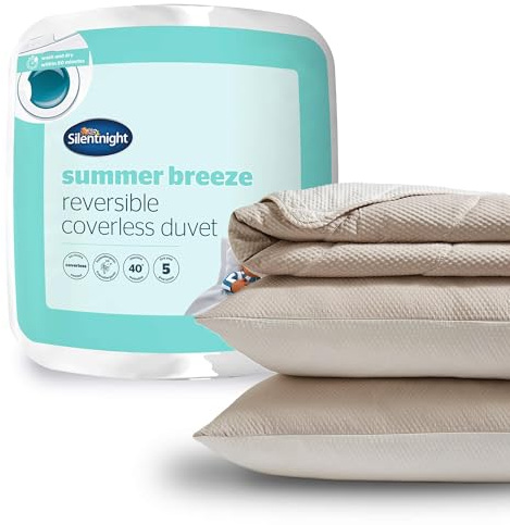 Silentnight Summer Breeze täcklöst täcke – Seersucker 2,5 Tog sommar lätt dubbelt täcke vändbart – inkluderar matchande örngott – maskintvättbar – grädde brungrå – dubbel