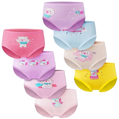 HOTUT Bragas Niña, 8pcs Braguitas Niñas Algodón, Bragas Algodón de Niña, Braguita o Culote Bóxer para Niña, Bragas para niña Cómodas y Suaves para Adolescente 2-7 Años - S