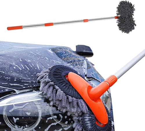 Biltvättborste teleskop mikrofiber biltvätt mopp bil dubbla huvud tvättborste biltvättborste 360° rotation tvätthandske med teleskophandtag förlängningsstång för bil husbil lastbilar husvagn husbil