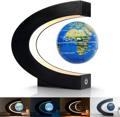 COCOSY Globo galleggiante a levitazione magnetica, mappamondo levitante a forma di C con luci LED per decorazione della scrivania di casa e ufficio, Idea Regalo (blu, Globo 8,5CM)