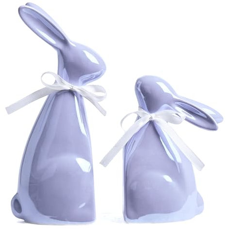 Valery Madelyn 2 Stück Osterhase für Osterdeko aus Keramik,Ostern Deko Modern,Dekohase für Frühlingsdeko Tischdeko,Ostern Geschenke für Wohnzimmer Party Büro,Violett,11/16cm(M)