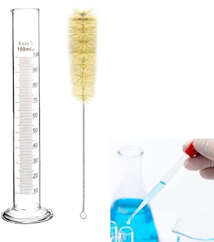 Graderingscylinder i glas, 100 ml, litet glas, mätmätare, 1 st med 1 tvättborste för tjockt glas, kemisk mätverktygssats