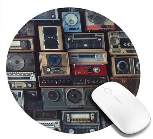 2 PCS 8inch Round Mouse Pad Vintage Wall of Radio Boombox Custom Mouse Mat Non-Slip Rubber Base 2 PCS Computer Mouse Pads for Wireless Mouse Laptop Office Desk Accessories Mousepad