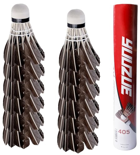 PRITOK 12 palline da badminton: volani in piuma d'oca, testa in sughero, allenamento sportivo, ad alta velocità, da giardino, in piuma d'oca, per sport all'aperto e al coperto (nero)
